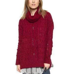 FREE PEOPLE Oversized Distressed Complex Cable Knit turtleneck Pullover Size S